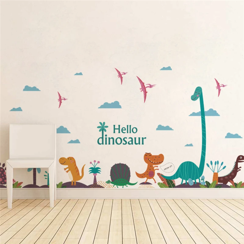 Забавные настенные наклейки hello dinosaur для детской комнаты детский Декор дома