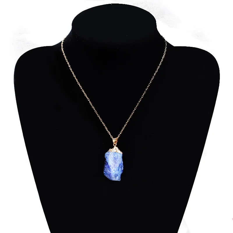 HuaTang Trendy Alloy Multicolour Natural Stone Chain Necklace Rhinestone Quartz Pendant Charms Necklaces Collar Brincos 2470