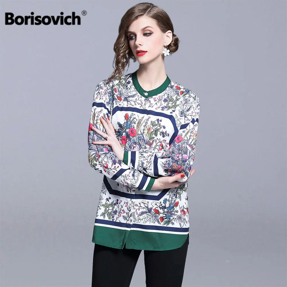 

Borisovich Female Vintage Print Loose Casual Shirt New Brand 2019 Fashion Long Sleeve Women Elegant Blouses Shirts N1175