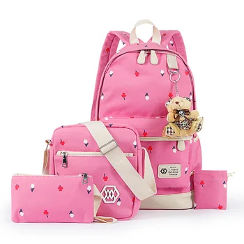 

Teenage Girls Travel Students Bag 4 Pcs/Sets Women Backpacks Casual Printing School Backpack Female Canvas School bags Mochila