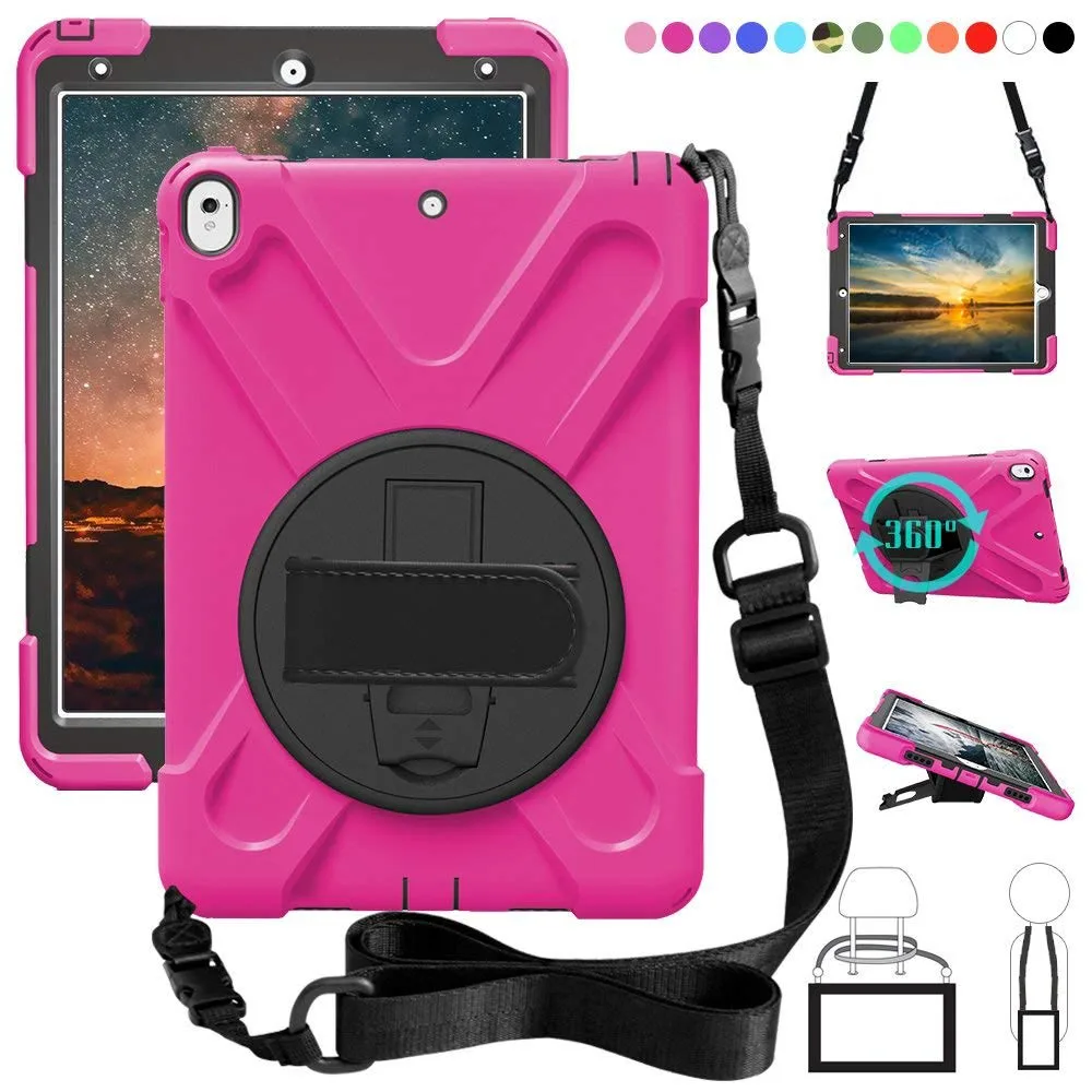 Kids Shockproof Case for iPad Air 3 Pro 10.5 Coque Three Layer Shockproof Rugged Case 360 Degree Hand Shoulder Strap Cover - Цвет: hot pink