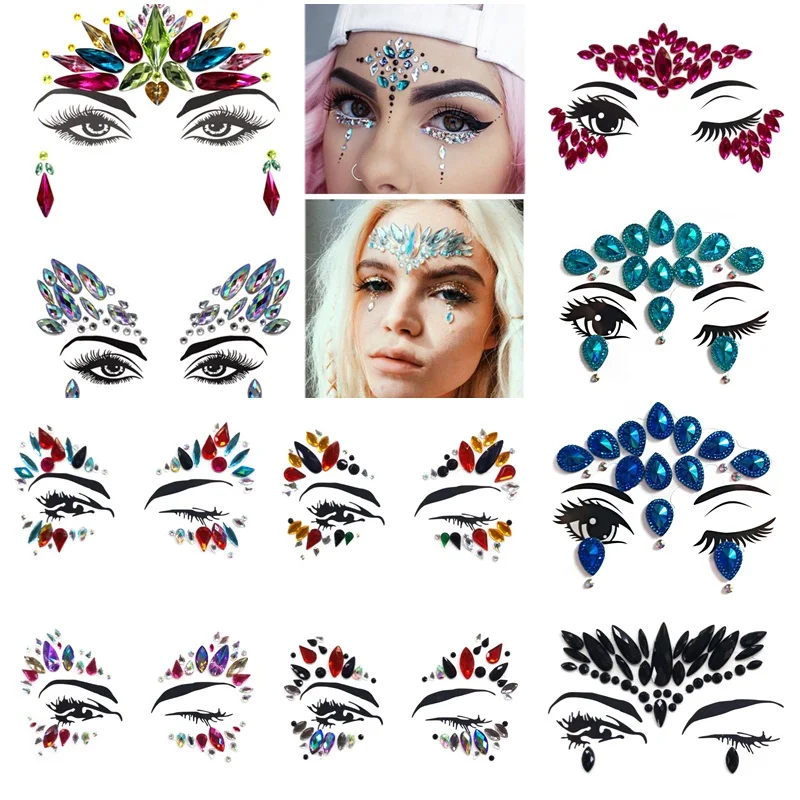 

Temporary Rhinestone Glitter Tattoo Stickers Resin Face Jewels Gems Festival Party Makeup Body Jewels Flash Face Crystal Sticker