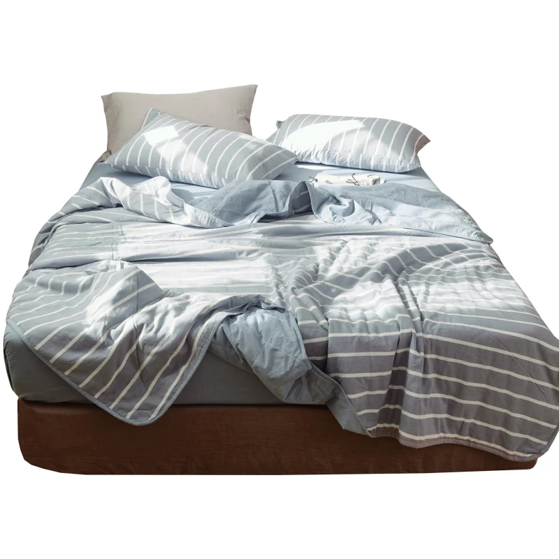 

light blue stripes 1PCS 100% cotton bedspread coverlet, also use as summer blanket 200*230cm/150*200cm Yarn Dyed washed cotton