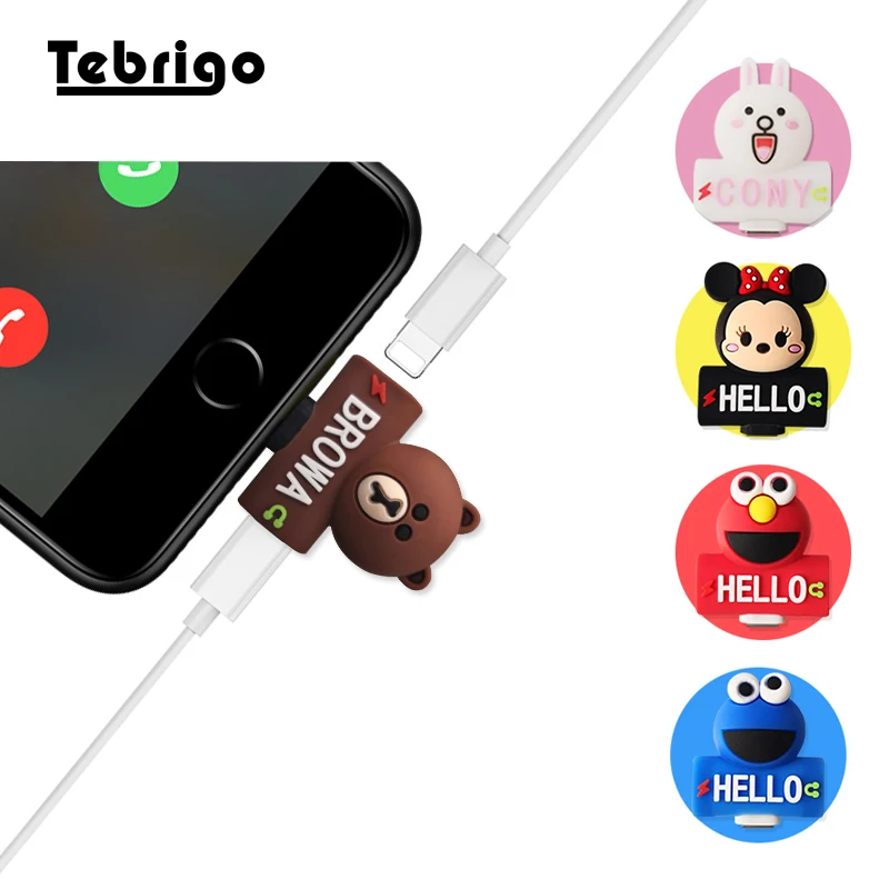 

Cartoon Charging Audio Adapter For iPhone 7 8 Plus X 2 in 1 Adapter Charger And Headphone Splitter Animals otg adapter iphone