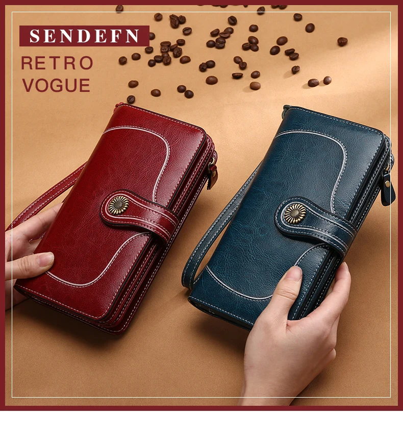 Large Capacity Split Leather Card Holder Quality Wallet Long Women Wallet Zipper Clutch Casual Zipper Retro Purse Women