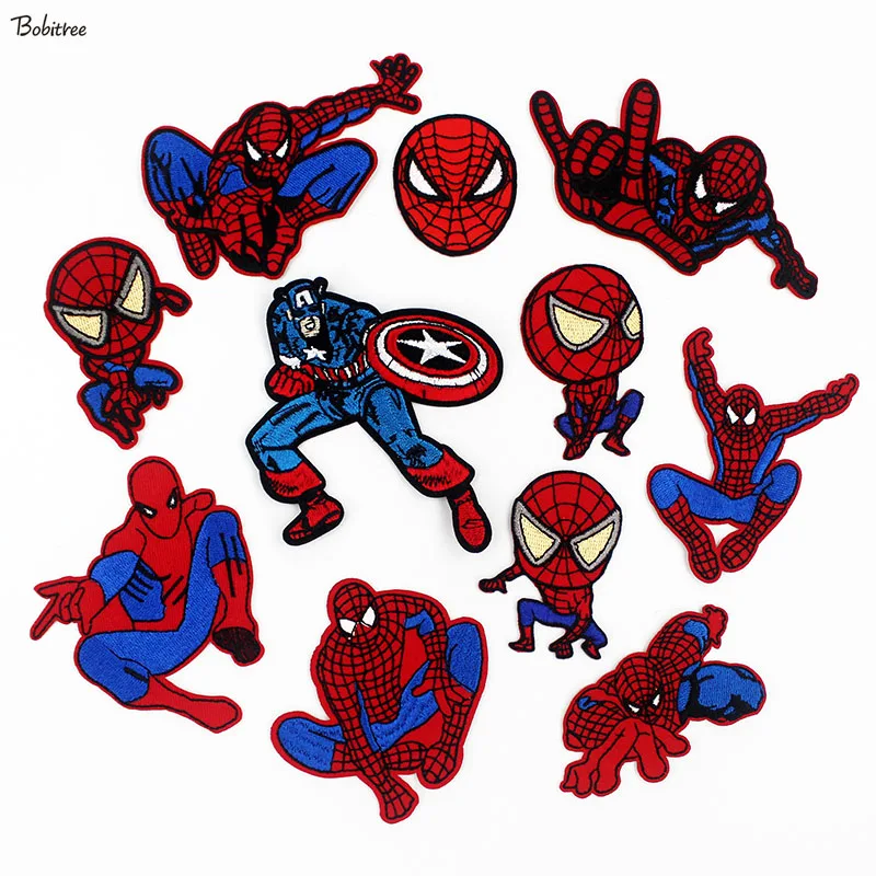 

Cartoon Spiderman Patches Iron on Superhero Embroidered Badges Appliques Stickers For Kids Cloth Jackets Jeans Patchwork