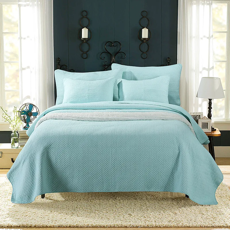 

CHAUSUB Solid Washed Cotton Quilt Set 3PCS Embroidery Quilts Quilted Bedspread Soft Bed Cover Sheets King Size Coverlet Set