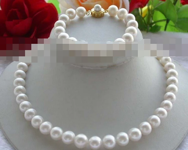 

charm Jew.656 Luster Genuine Natural 10-11mm White round pearl Necklace Bracelet set (A0423)