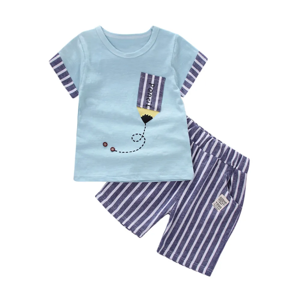 

toddler boy summer clothes Newborn Infant Baby boys clothes Striped Pencil T-shirt Tops Pants Outfits Clothes Set Dropshipping