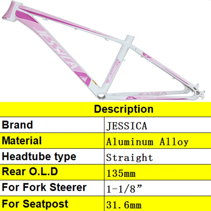 Flash Deal JESSICA 26er 15.5/17/18 inches MTB Frame Mountain Bike Frames Bicycle Aluminum alloy Superlight Straiht Tube Frameset BSA 68mm 2