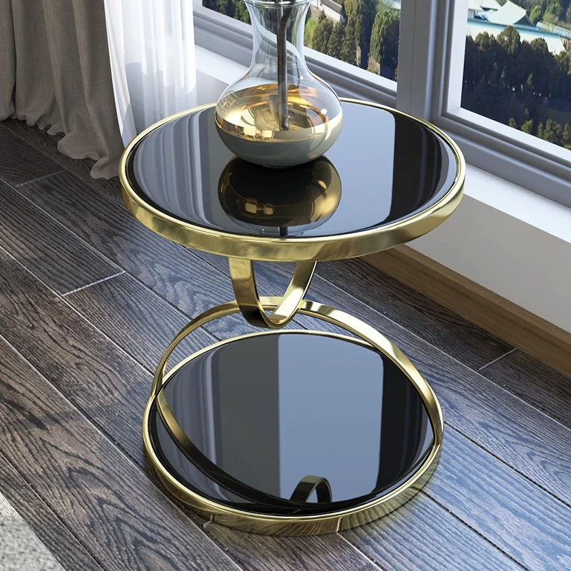 58cm High Gilded Metal Coffee Table / 48cm Round Tempered Glass Table Top