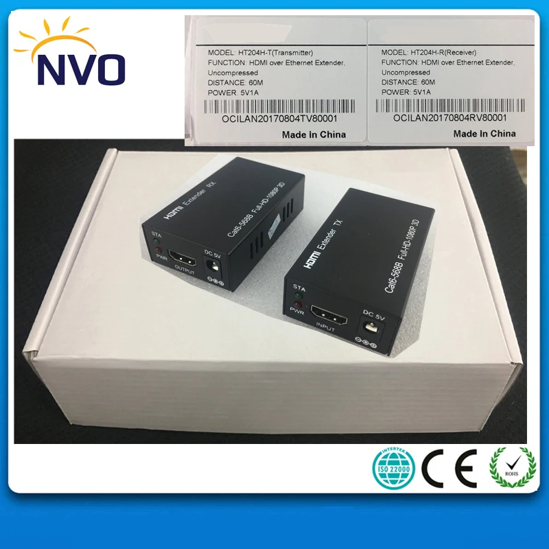 

HDMI UnCompressed 60M Extender,1080p HDMI ExtenderTransmitter Receiver Over Single Cat 5e/6 RJ45 Ethernet Converter EU Plug