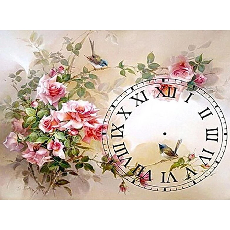 Full Diamond Embroidery Wall Clock Flower 5D DIY Diamond Painting Cross