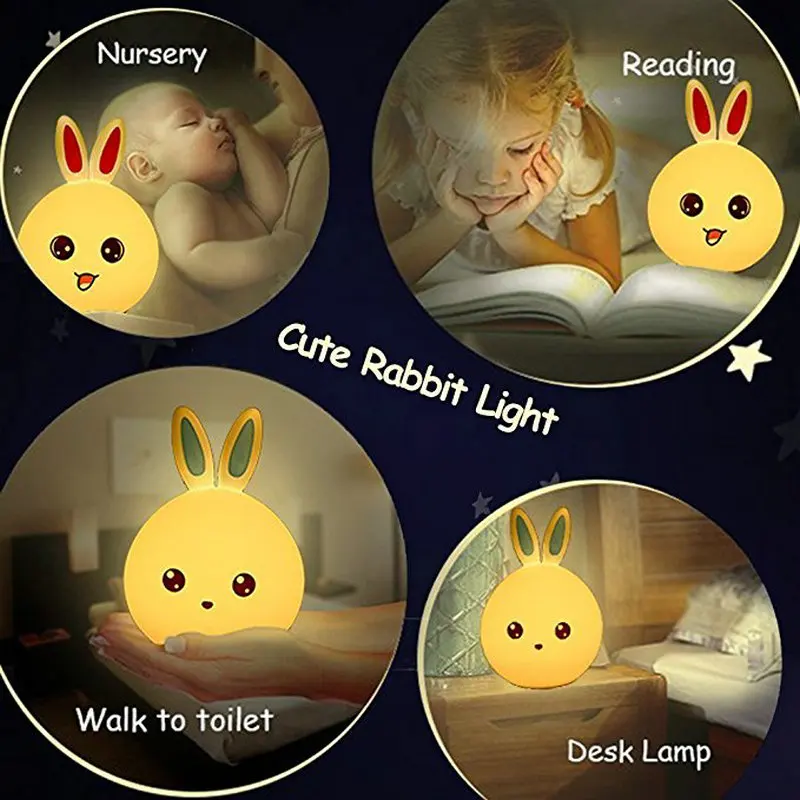 Cute Rabbit Multicolor Silicone Baby Nursery Lamp Touch Sensor Tap Control USB Rechargeable Kids Toy LED Table Night Bunny Light Cute Rabbit Multicolor Silicone Baby Nursery Lamp Touch Sensor Tap Control USB Rechargeable Kids Toy LED Table Night Bunny Light