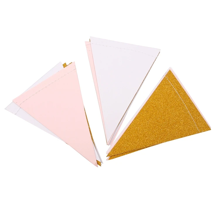 PATIMATE треугольный флаг Растяжка Золотая блестящая бумага вымпел овсянка сверкающая Гирлянда для украшения свадьбы Дети День Рождения Вечеринка - Цвет: Pink White Gold