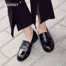 Baimier/черные женские лоферы без шнуровки; женские туфли-оксфорды с круглым носком; модная женская обувь на плоской подошве в уличном стиле; мягкая женская обувь с закрытым носком