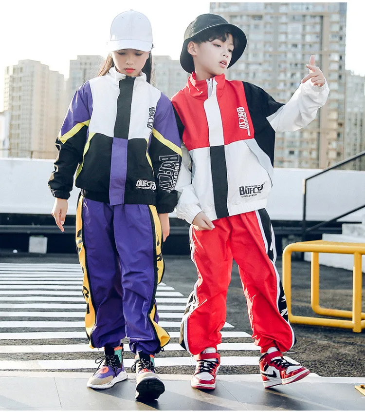 Детский спортивный костюм для подростков, куртка на молнии+ штаны, 2 предмета, лоскутные костюмы в стиле хип-хоп и Джаз спортивный костюм для мальчиков и девочек детская одежда