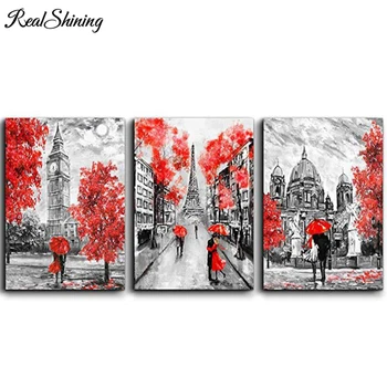 

3 pcs/set 5D DIY Diamond Painting Cross Stitch Full Diamond Embroidery Black and white scenery romantic couple Mosaic Kit FS5103