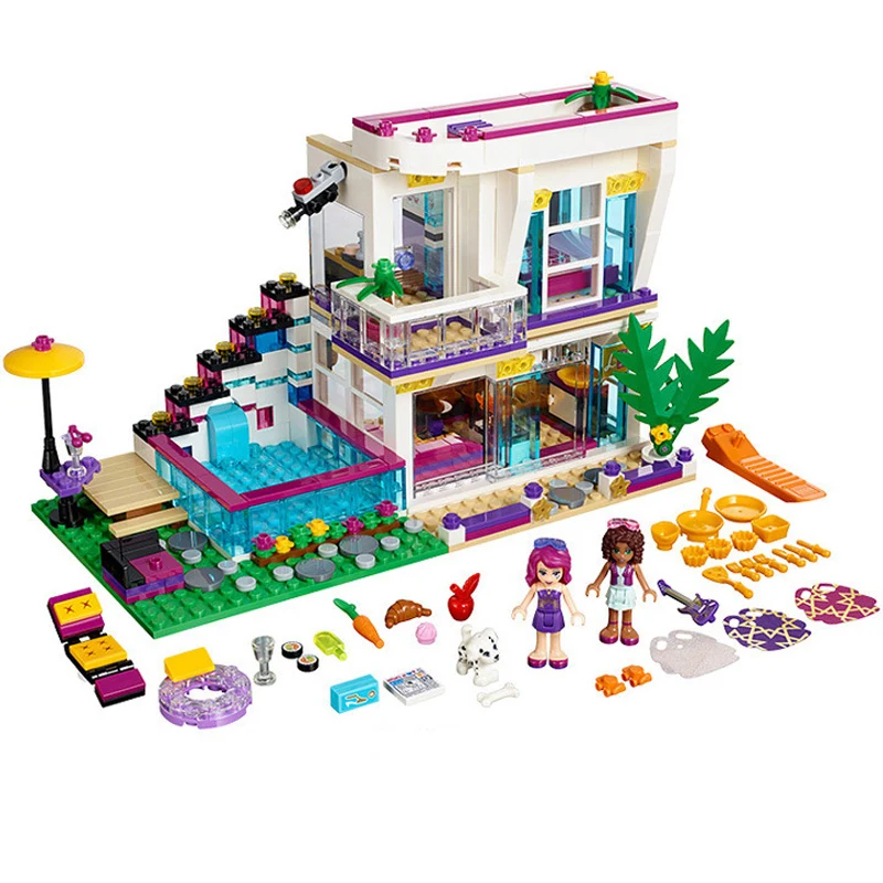 

9985 601Pcs Model building kits Compatible with LegoINGly Friends Livi's Pop Star House 41135 Emma Mia Bricks Figure toys 01046