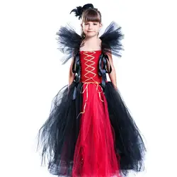 Черно-красные платья для костюмированной вечеринки на Хэллоуин для детей, нарядное платье принцессы, рождественское платье-пачка для