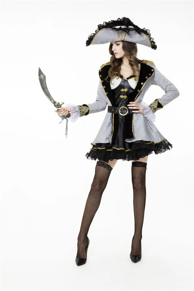Для женщин Роскошные Пиратская шляпа для костюмов платье комплект из 2 предметов; маскарадный костюм; пикантные армейская Униформа костюм