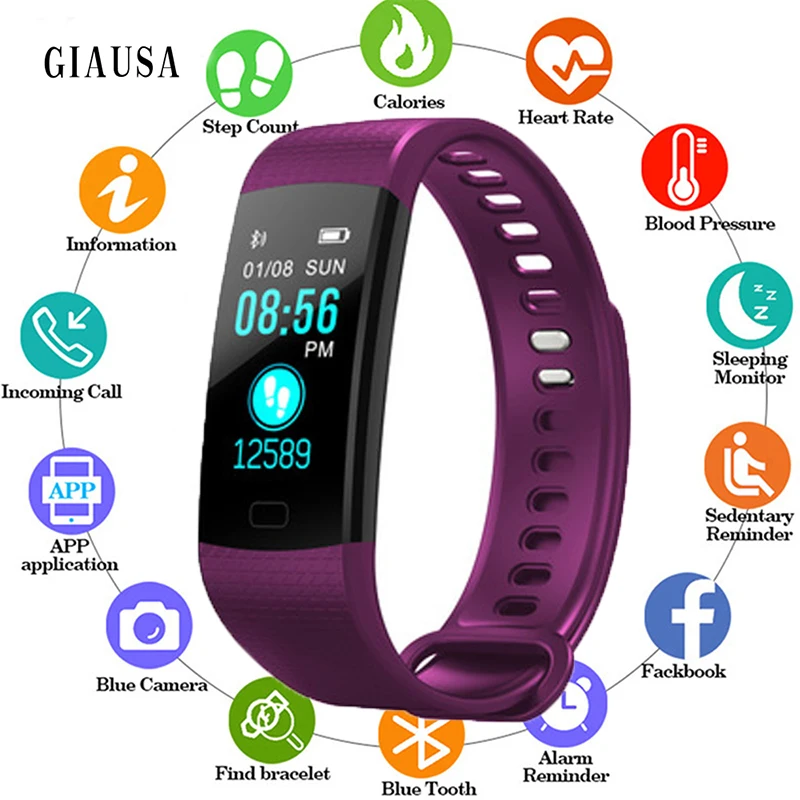 

Waterproof Smart Band Y5 Heart Rate Blood Pressure Monitor High Brightness Colorful Screen Smart Bracelet Wristband Notification
