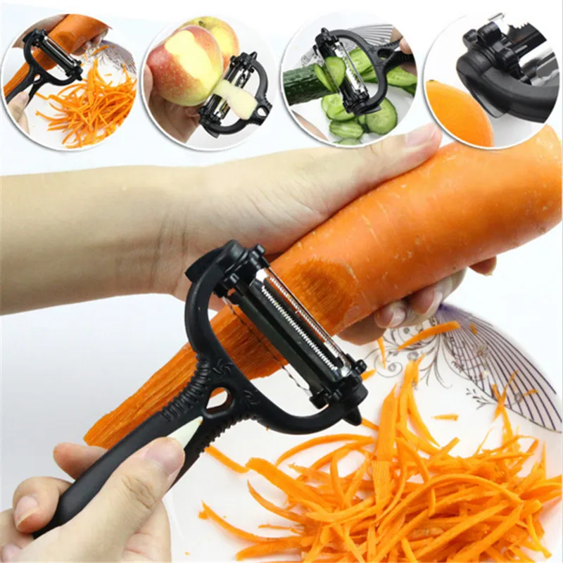 3 in1 Multifunctional 3 Blades Serrated Wavy Chipping Rotary Peeler