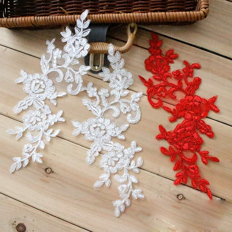 10Pieces Corded Embroidery Lace Applique font b Wedding b font Dresses DIY Motif Embroidered Lace Accessories