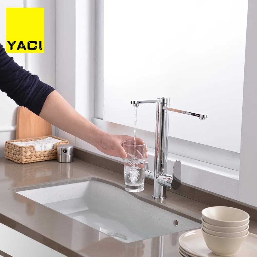 

YACI New Black Kitchen sink Faucet mixer Seven Letter Design 360 Degree Rotation Water Purification tap Dual Handle