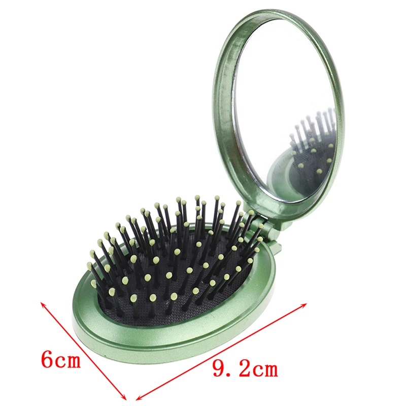 Anti-static Portable Round Pocket Small Size Travel Massage Folding Comb Girl Detangling Hair Brush With Mirror Styling Tools