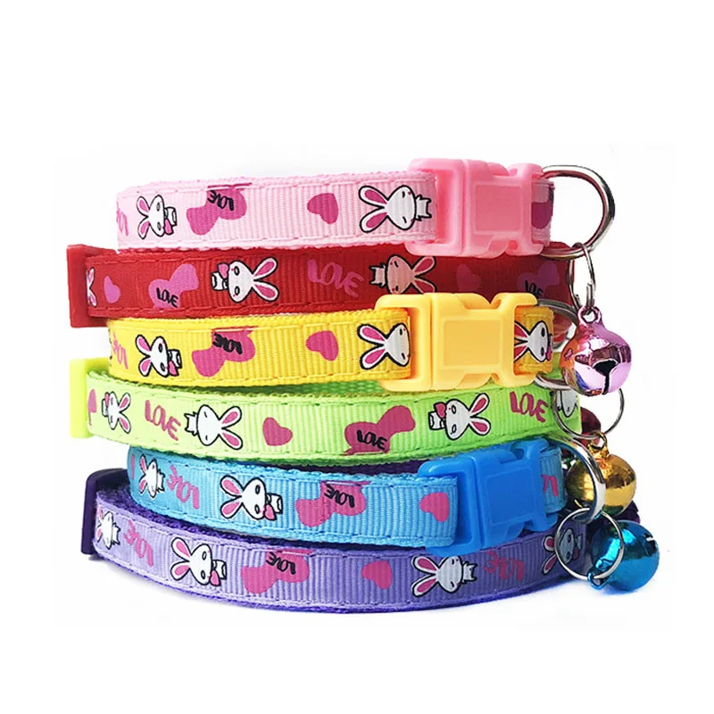 

Cute Rabbit Print Cat Collar Breakaway Puppy Small Dog Cat Collar with Bell Adjustable Pet Collar Nylon Strap 1.0cm 19-32cm