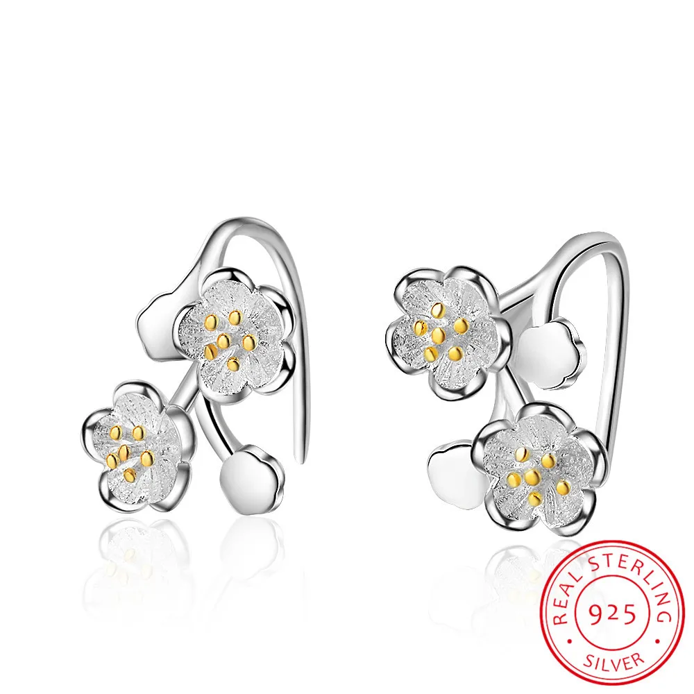 

New 2colors Flower 100% Real 925-sterling-silver Stud Earrings S925 Fine Jewelry For Women Girl Gift Lmey242