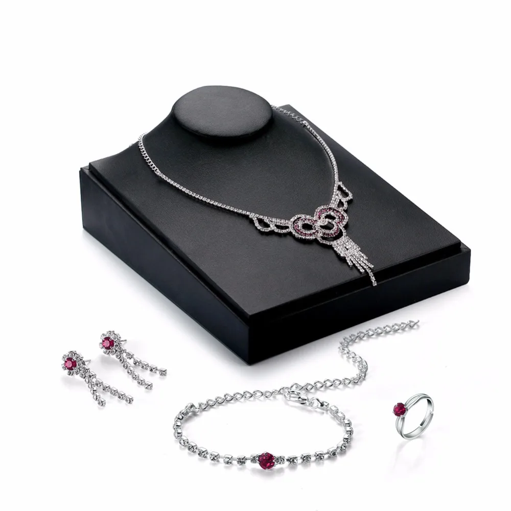 

Transmit love Silver colour Dress Bridal Jewelry sets for woman crystal Necklace Earrings Ring Bracelet Engagement Jewelry sets