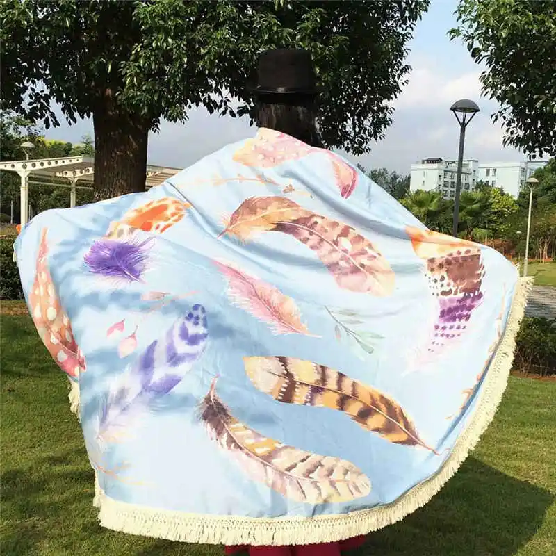 New Round Hippie Tassel Tapestry Beach Throw Mandala Towel Yoga Mat Bohemian Bohemian Featur Handkerchief Ponchos Capes A20# (8) - 