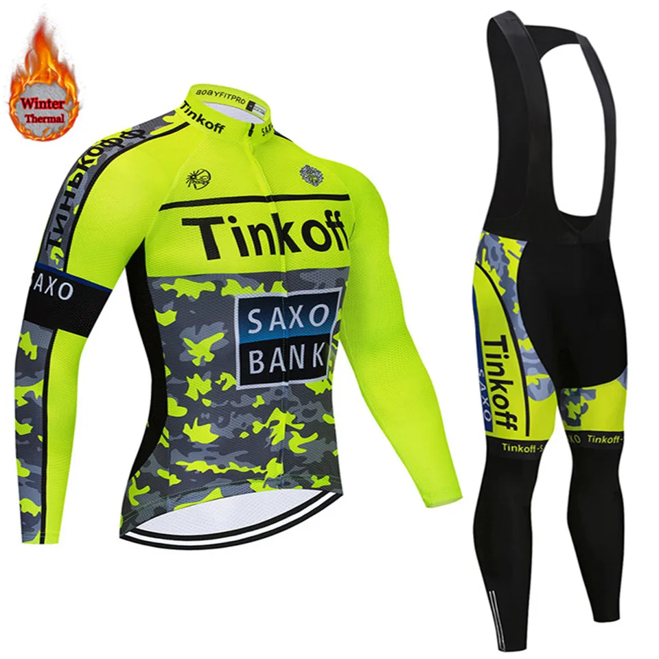 

2019 Winter Saxo bank Tinkoff Thermal Fleece Cycling Jersey Ropa Ciclismo MTB Long Sleeve Keep Warm Bike Wear Bicycle Clothing