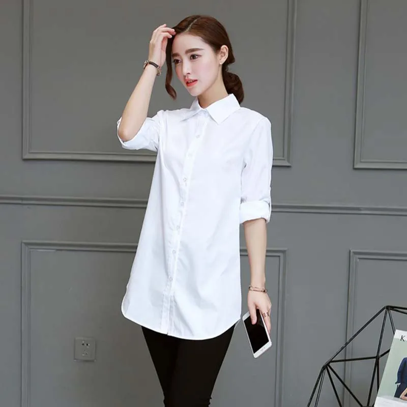 

Women White Blouse 2019 Female Boyfriend Style Long Sleeve Oversize Shirt Cotton Tops Casual Solid Loose Shirts Plus Size 5XL
