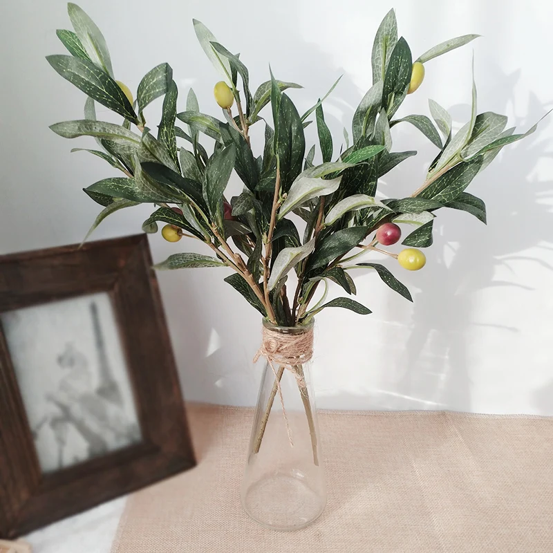 Artificial Leaf Olive Tree Branch Green Plant Silk Flowers Home Wedding Decor 
