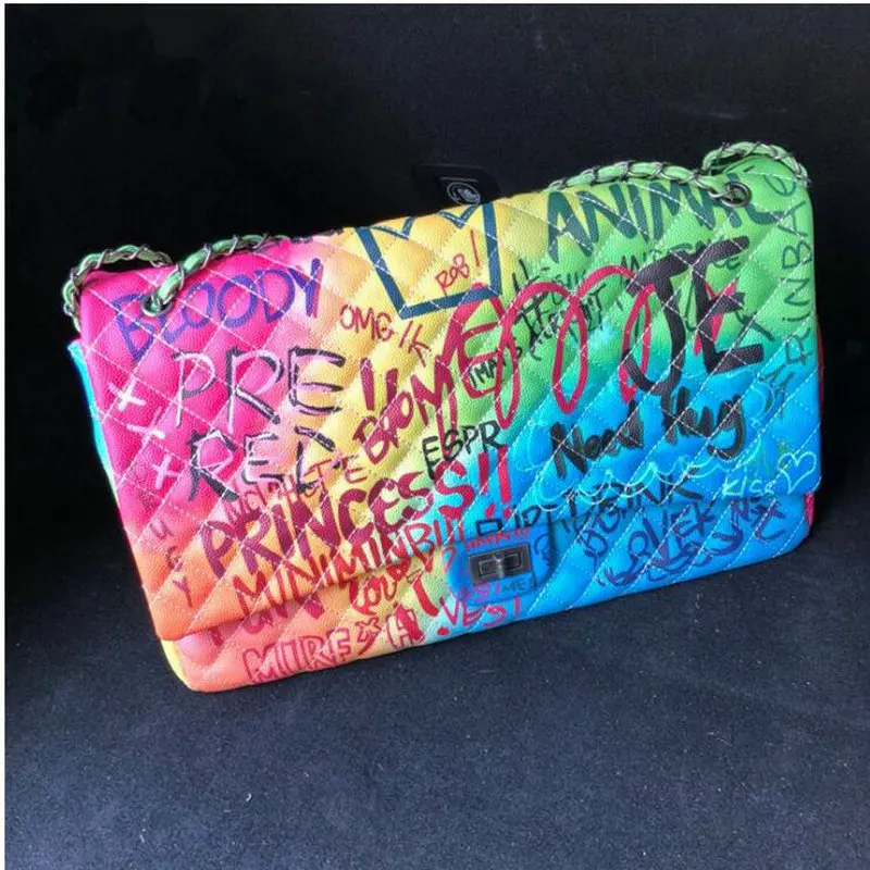 

Fashion Large Travel Bags Women Brand Chain Handbags Crossbody Bag New Color Graffiti Printed Shoulder Big Bags A41-26