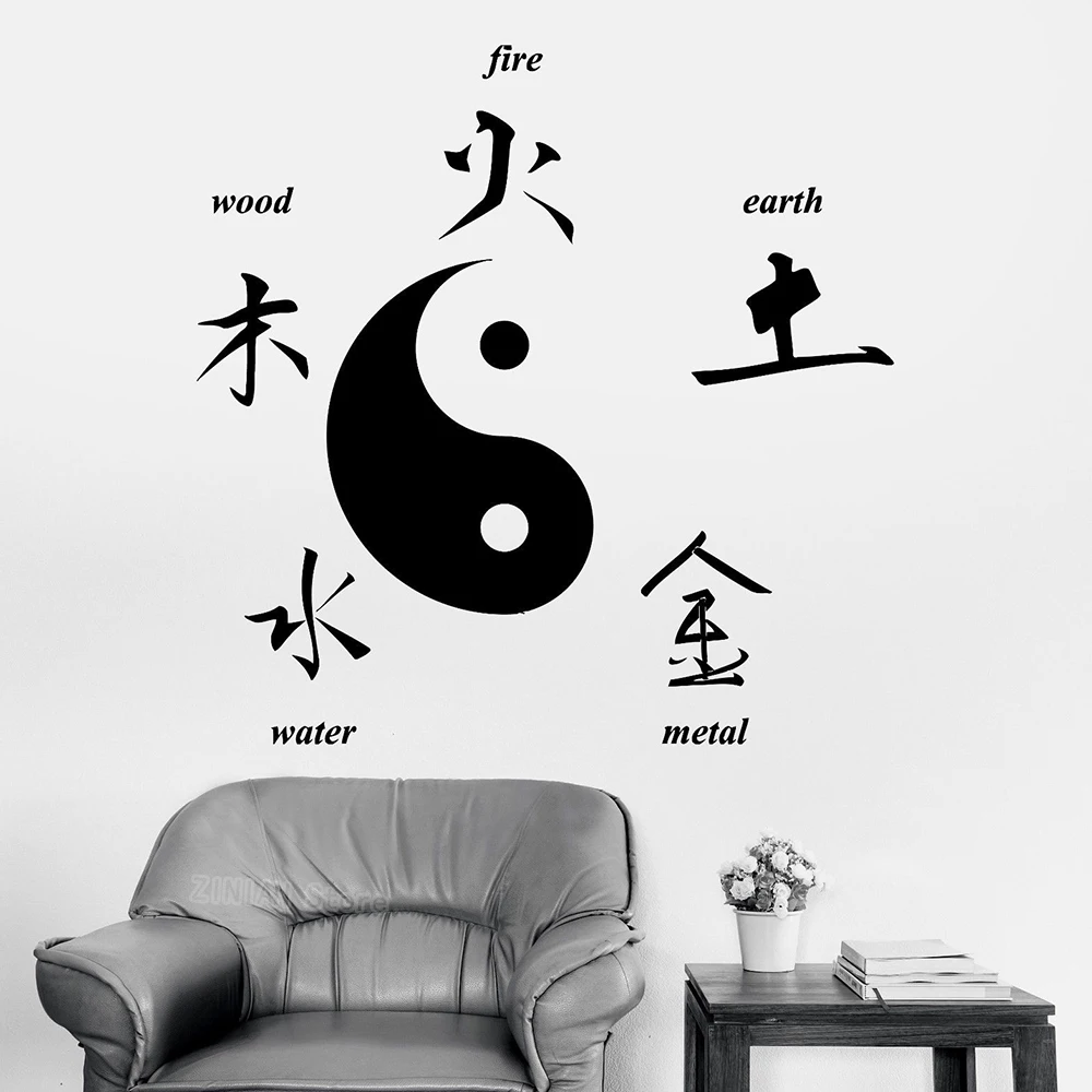 Us 9 71 27 Off Chinese Taoist Culture Wall Stickers Home Decor Buddha Chinese Signs Of Elements Yin Yang Symbol Decal Living Room Bedroom Z316 In