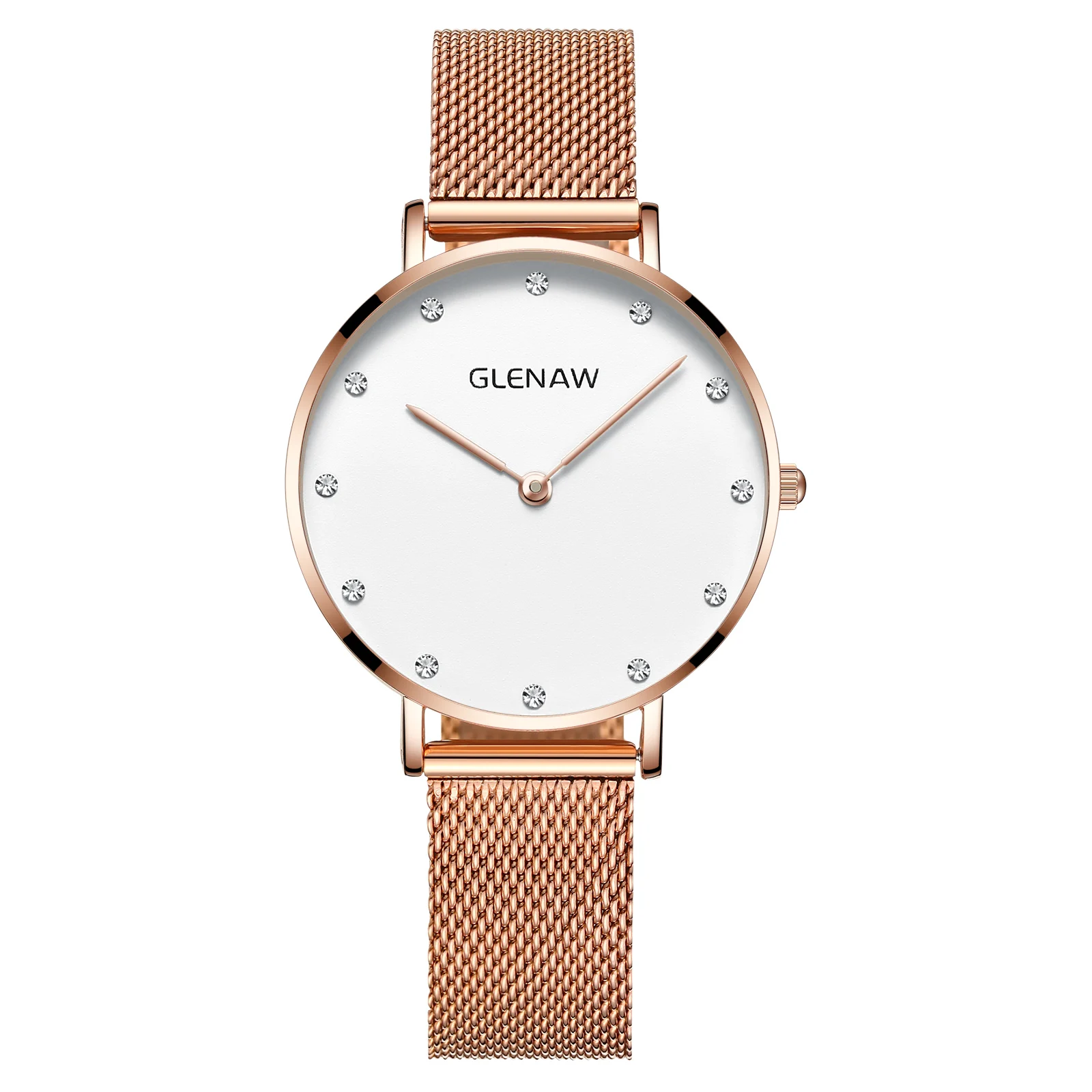 

GLENAW Relogio Feminino Quartz Movement Women Stainless Steel Mesh Rose Gold Waterproof Ladies Watch Clock for Girl Reloj Mujer