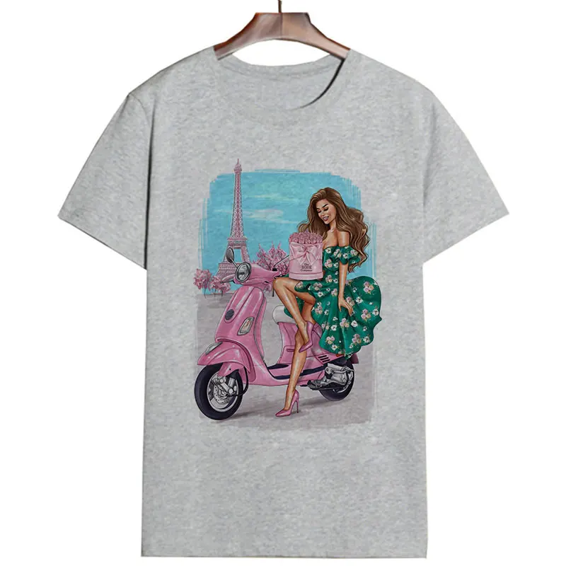 Новинка года; женские футболки с модным принтом для девочек; летняя одежда с круглым вырезом; повседневные футболки в стиле Харадзюку - Color: 2056-gray