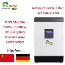 4000W Solar Inverter Pure Sine Wave Inverter 230Vac 60A MPPT Inverter Off-Grid Solar System Build-in 60A AC Charger Inverter 48V