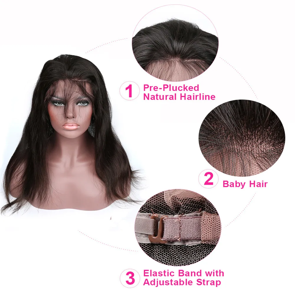 BD волос 360 Кружева Фронтальная застежка с пучки перуанский прямые человеческие волосы, плетеные волосы фронтальной с Кепки натуральный Цвет