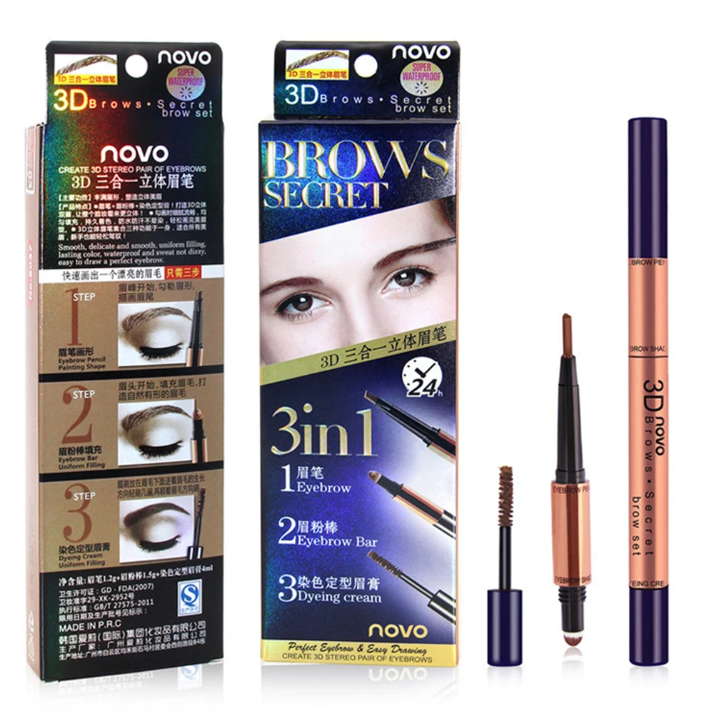 Карандаш для бровей NOVO 3 в 1 карандаш пудра укладки 3D двойной бровей|brand eyebrows