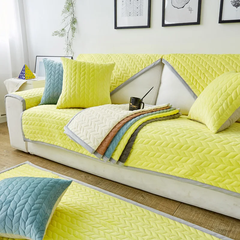Lowdream Бархатный Чехол для дивана, желтый роскошный евро скандинавский угловой чехол для дивана, один двойной размер, комбинированные чехлы