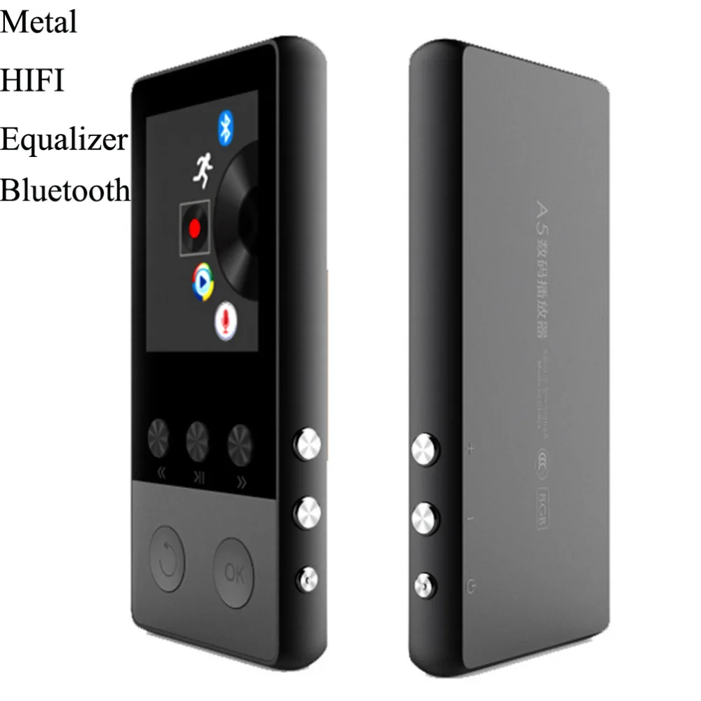 Kovový Bluetooth MP3 přehrávač 8GB 1,8 palcový displej Hudba Přehrát 70 hodin s FM rádiem E-book Audio Video přehrávač MP3 WMA WAV OGG APE