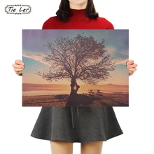 TIE LER новорожденный постер с солнцем винтажный крафт-бумажный плакат пейзажная живопись декоративная настенная наклейка 50,5X35 см