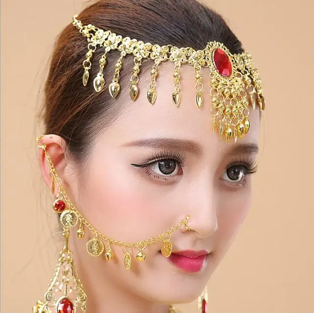 Absorberend stil backup 1 Set 3 pieces Indian Belly Dance Nose Rings And Studs Ear Chain Women Gold  Earrings Nose Necklace Hoop Earing Body Jewelry - AliExpress