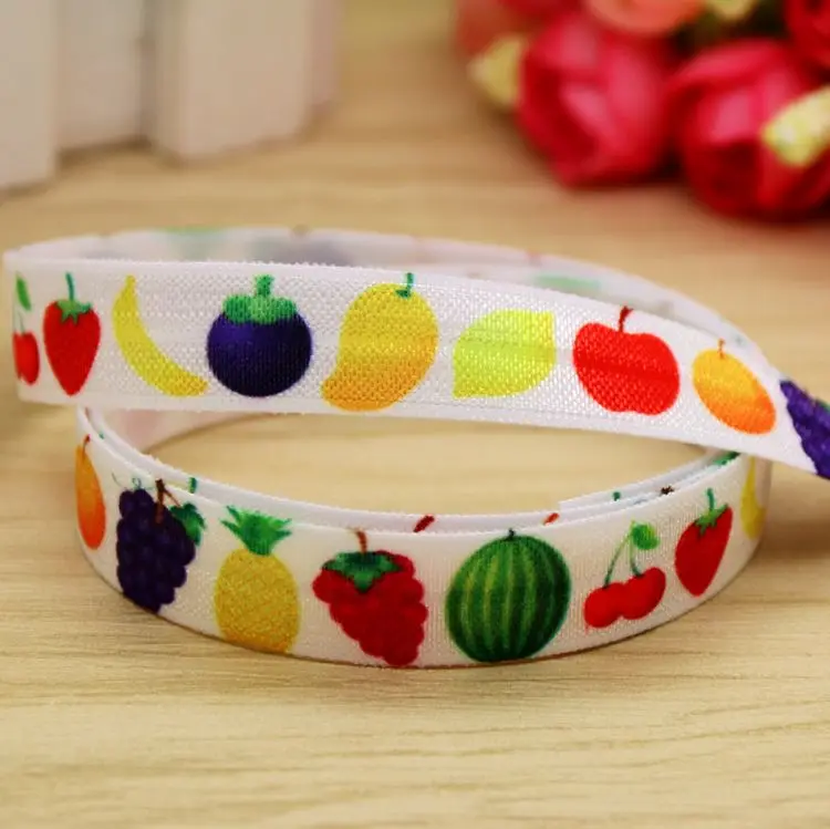

5/8'' Free shipping Fold Elastic FOE fruits printed headband headwear hairband diy decoration wholesale OEM H5408