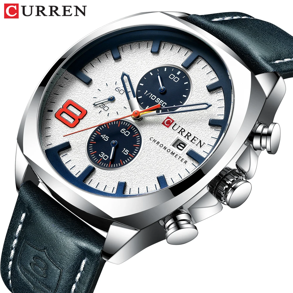 

Curren Mens Watches Chronograph Watch Top Brand Luxury Leather Men's Wristwatches Quartz Watch Men Waterproof Clock Mens Watches
